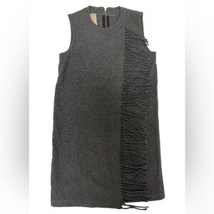 Jo No Fui Wool Blend Sleeveless Tank Dress in Gray With Side Fringe Professional